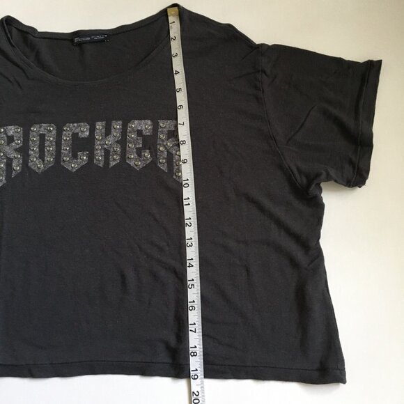 Zara Studded Cropped T Shirt Womens L Round Neck ROCKER Studded Embellishment - Picture 11 of 14